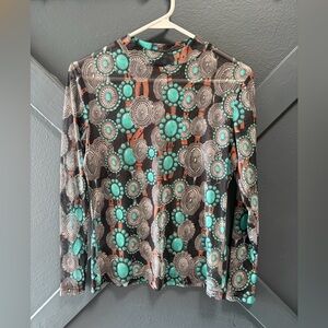 Sterling Kreek Long Sleeve Mesh Top - Black and Teal